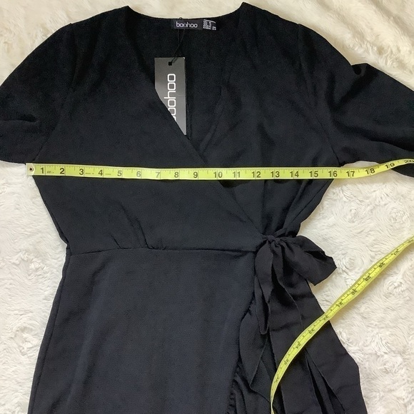 Nwt Boohoo Petite Black Woven Wrap Midi Dress Size 4 - Picture 4 of 11